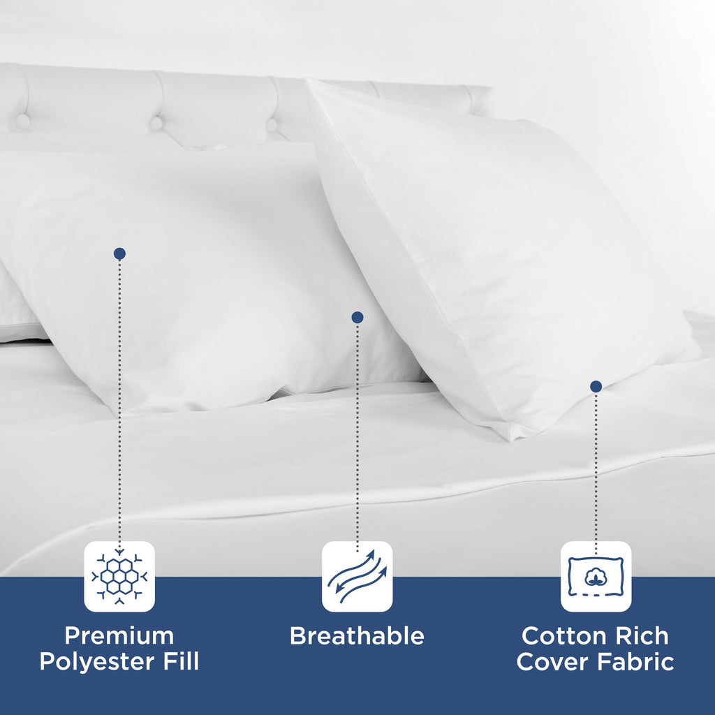 Hotel Collection 2-Pack Down Alternative White Bed Pillows, Standard - Ergonomic Memory Foam Pillow for Neck Pain Support Detail