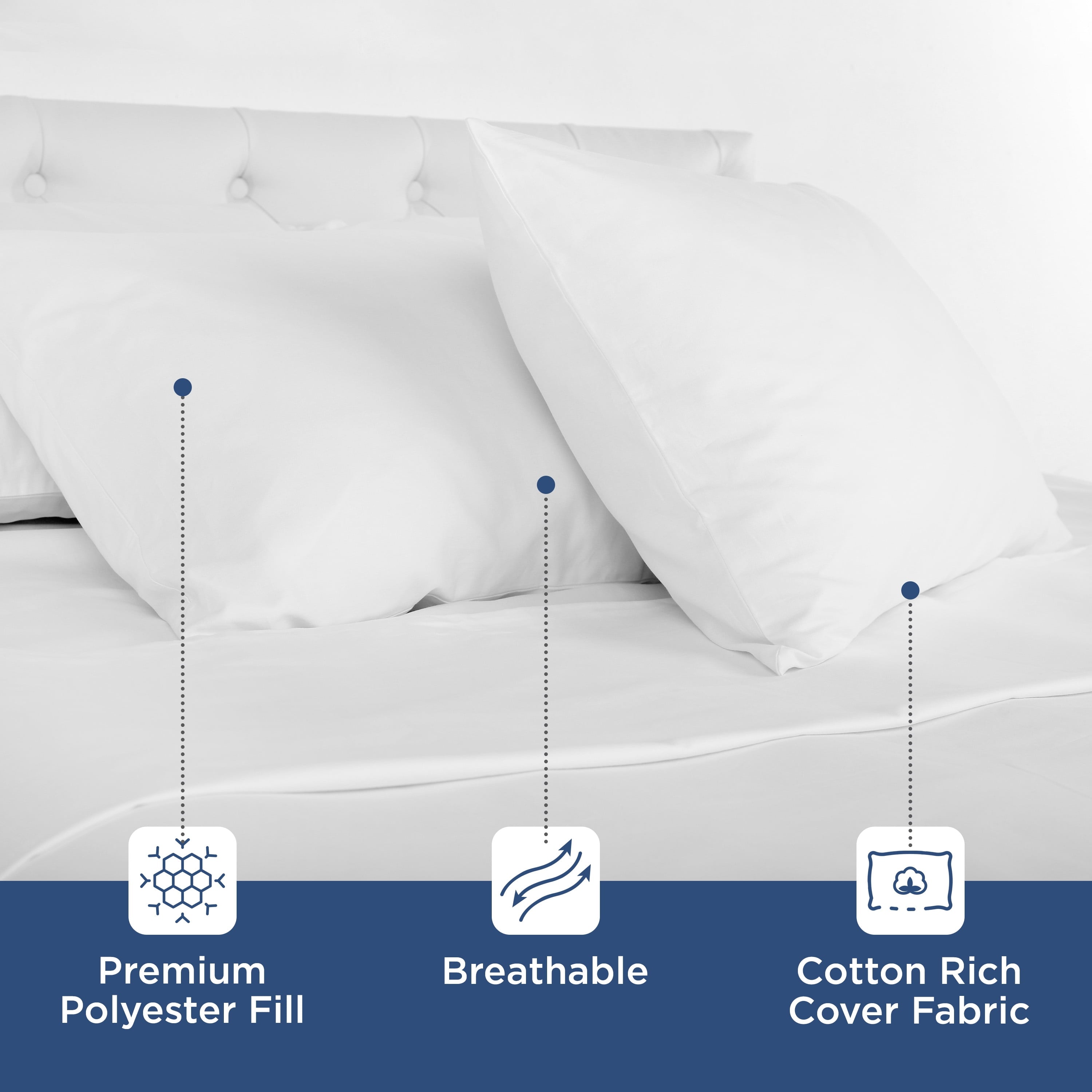 Hotel Collection 2-Pack Down Alternative White Bed Pillows, Standard - Ergonomic Memory Foam Pillow for Neck Pain Support Detail