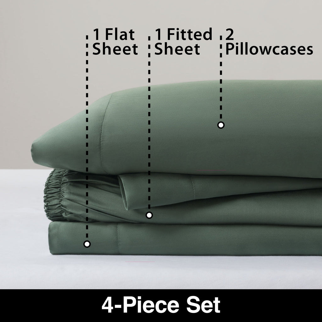 Breathable Luxury 4-Piece & Silky Serenity 100% Bed Sheets Set, Flagstone, Queen - Cooling Hotel Quality Bedding Sheets and Pillowcases Detail
