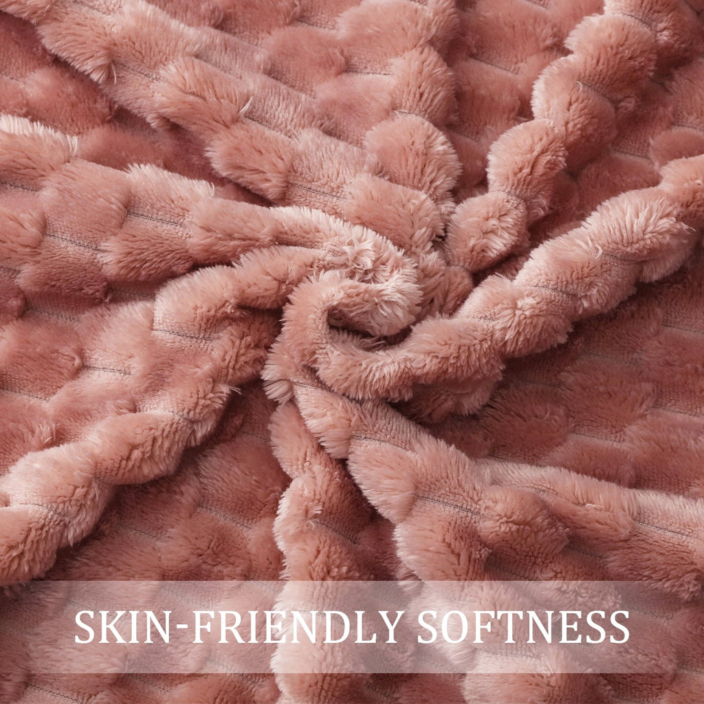 Reversible Sherpa Large Soft Fleece Throw Blanket, 50"x70" Stylish Jacquard Throw Blanket for Couch, Cozy, Warm, Lightweight Dusty Pink... - Luxury Knitted Decorative Throw Blanket with Fringes Detail