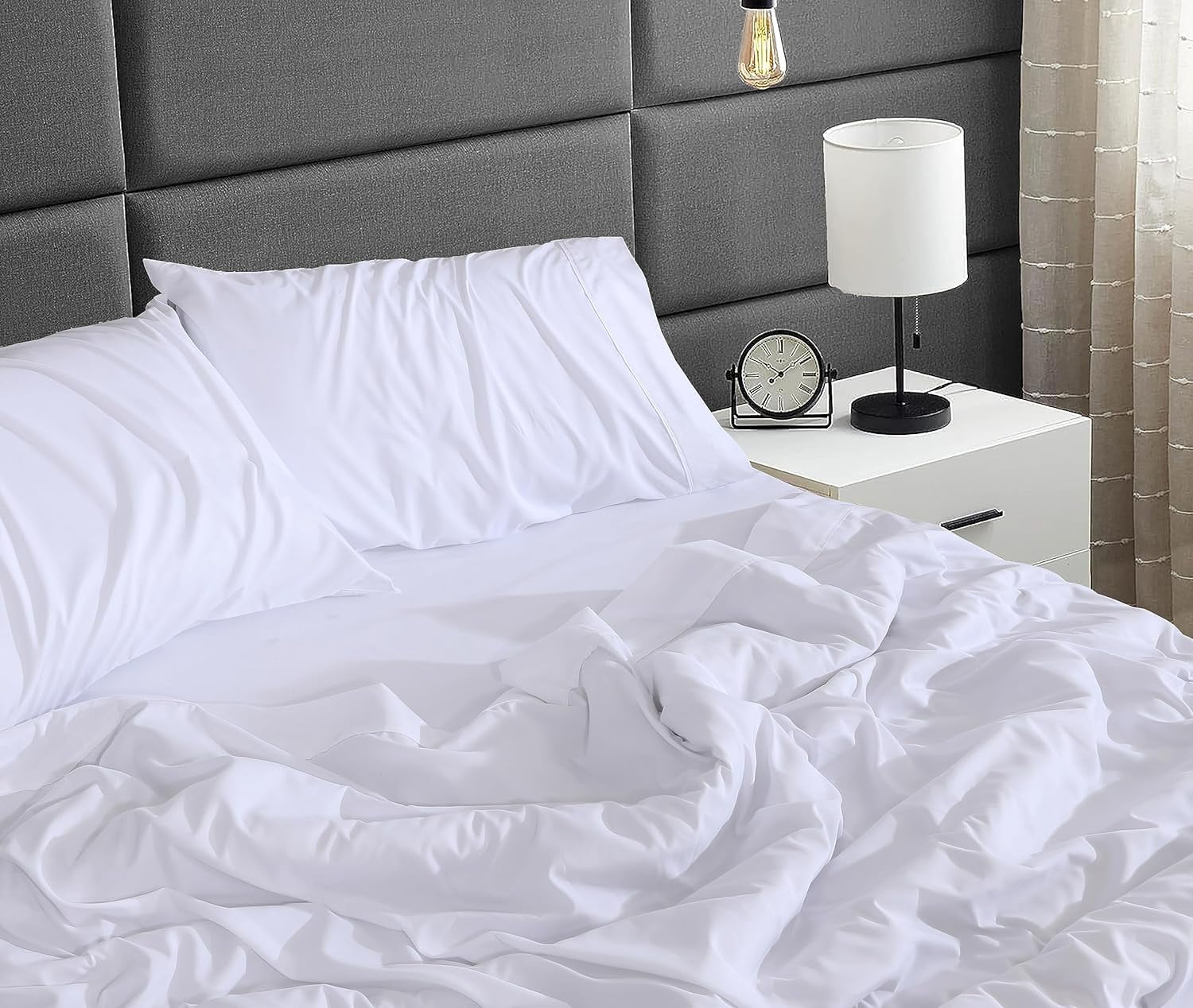 Cooling Sateen Set - Luxurious Silky Soft Microfiber Bedding - Cozy & Comfy - 15 inch Deep Pocket (Fits up to 17") Hotel Bed - 4 Pcs... - Premium Ultra-Soft Pillowcase Pair for Sleeping Detail