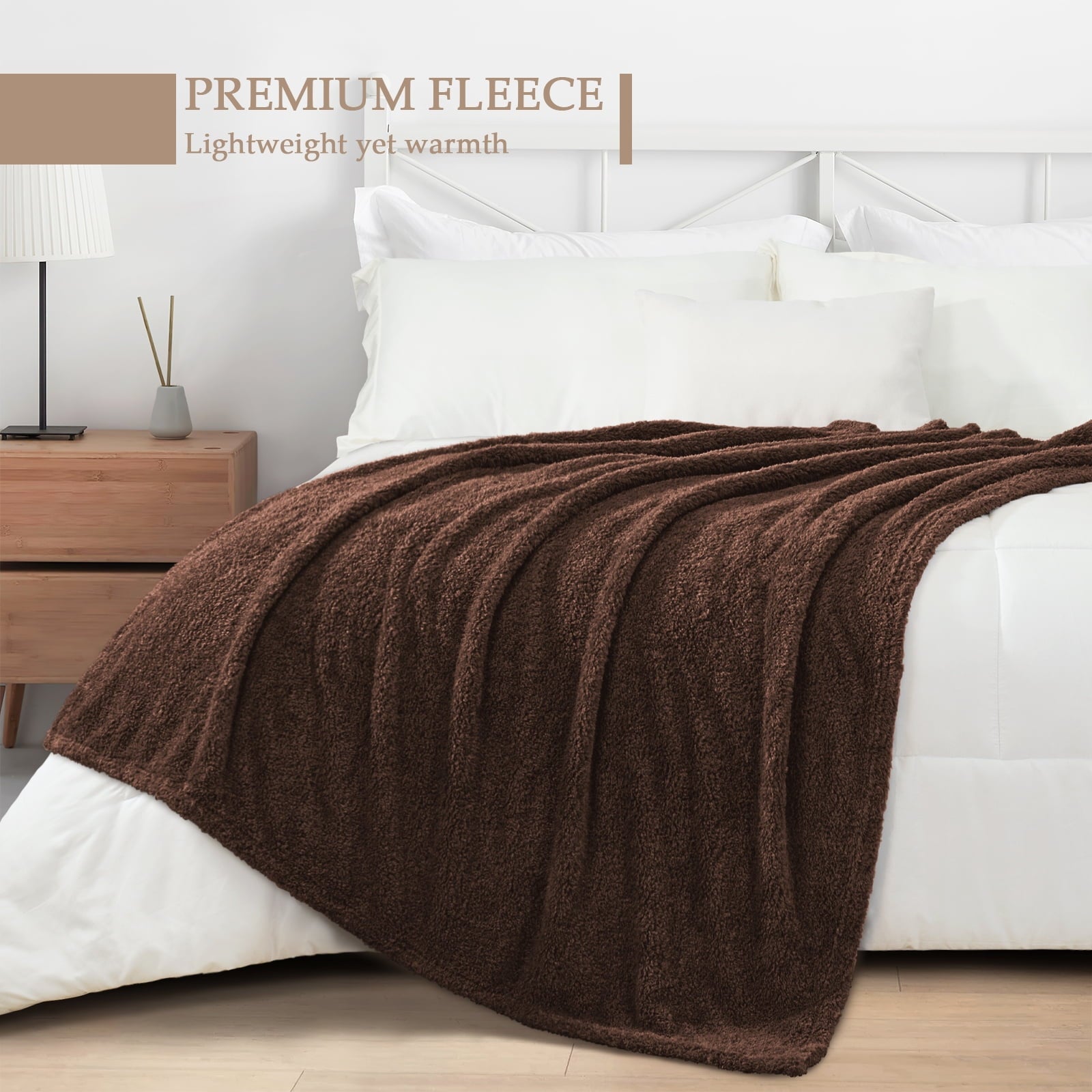 Reversible Sherpa Fuzzy Fleece Throw Blanket for Couch Sofa, Lightweight Fluffy Solid Velvet Blanket, 50x60 Inches, Coffee - Lightweight Plush Warm Blanket for All Seasons Detail