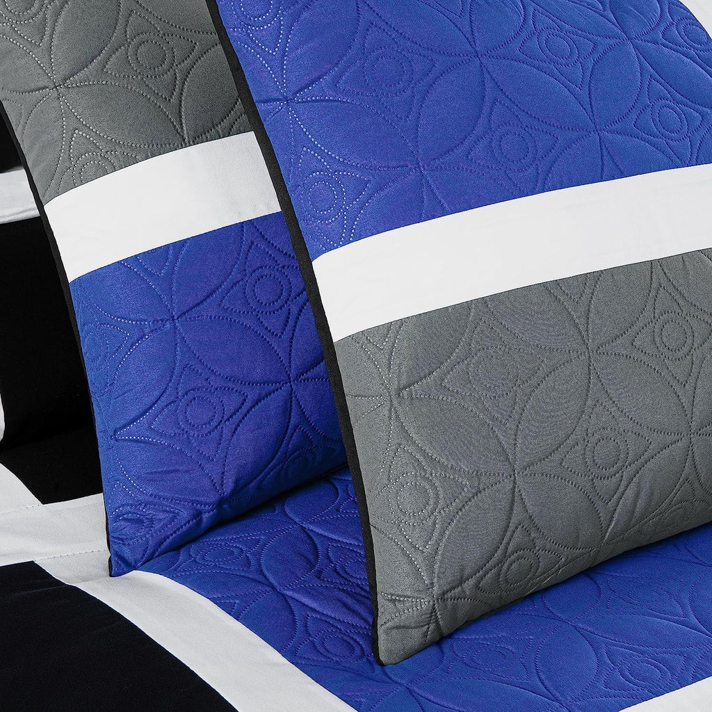 All-Season Bernard 7-Piece Full Bed in a Bag Comforter Set with Sheets, Lightweight Comforter Blue Black Gray Patchwork Quilted ... - Hypoallergenic Ultra-Fluffy Quilt for Winter Detail