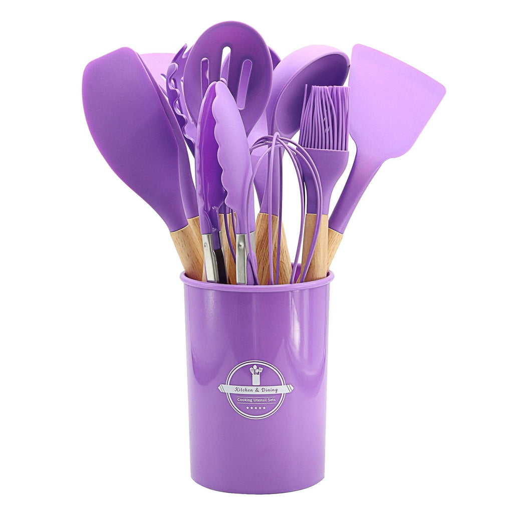 Non-Stick Safe 12Pcs Cooking Kitchen Utensils Set with Holder,Wooden Handles Cooking Tool,BPA Free,Non Toxic Turner Tongs Spa... - Ergonomic Kitchen Tongs and Cooking Spoon Utensil Detail