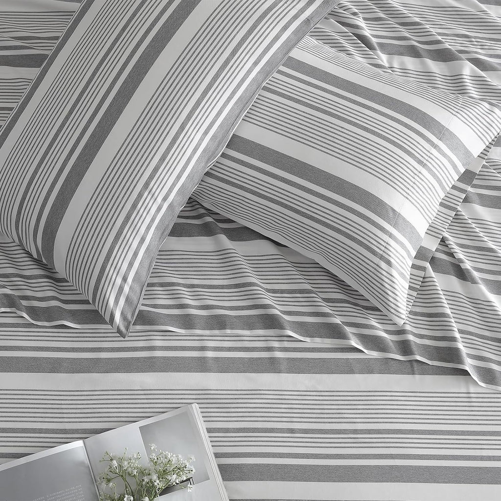 Breathable Luxury Home 3-Piece Twin Microfiber Classic Stripe Bed Sheet Set, Super Soft, Breathable Stripe Bedding with 16 inches Deep ... - Premium Ultra-Soft Pillowcase Pair for Sleeping Detail