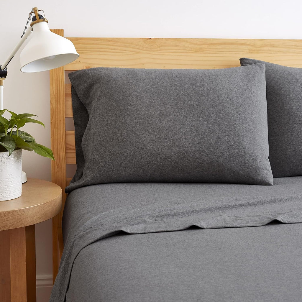Cooling Sateen Jersey Sheet Set - 4 Pieces Queen Cotton Sheets Set - Stretchable Ultrasoft Luxury Knit Bed Linen (Dark Gray, Queen) - Breathable Egyptian Cotton Flat & Fitted Sheets Detail