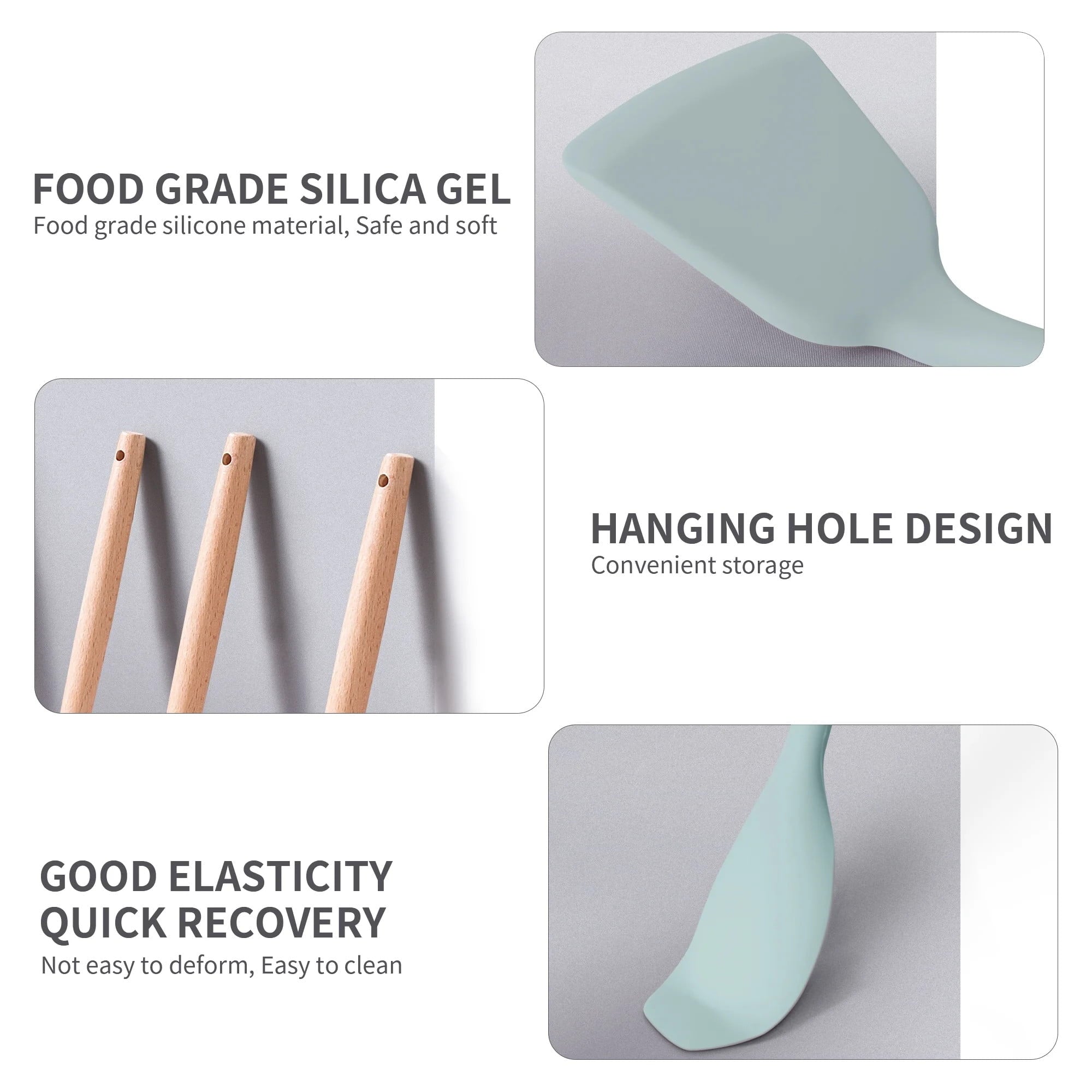 Non-Stick Safe Silicone Kitchen Cooking Utensils Set, 19 Pieces Utensil with Holder, Heat Resistant, Green - Ergonomic Kitchen Tongs and Cooking Spoon Utensil Detail
