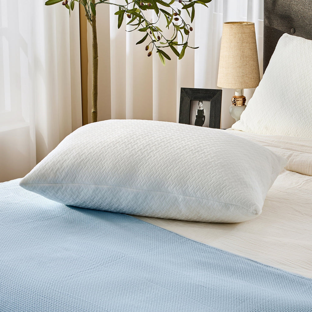 Ergonomic Memory Foam 2 Pack Bed Pillow, Shredded Gel Memory Foam Pillow, Standard Queen, Medium, Made in USA - Orthopedic Shredded Foam Bed Pillow Set Detail