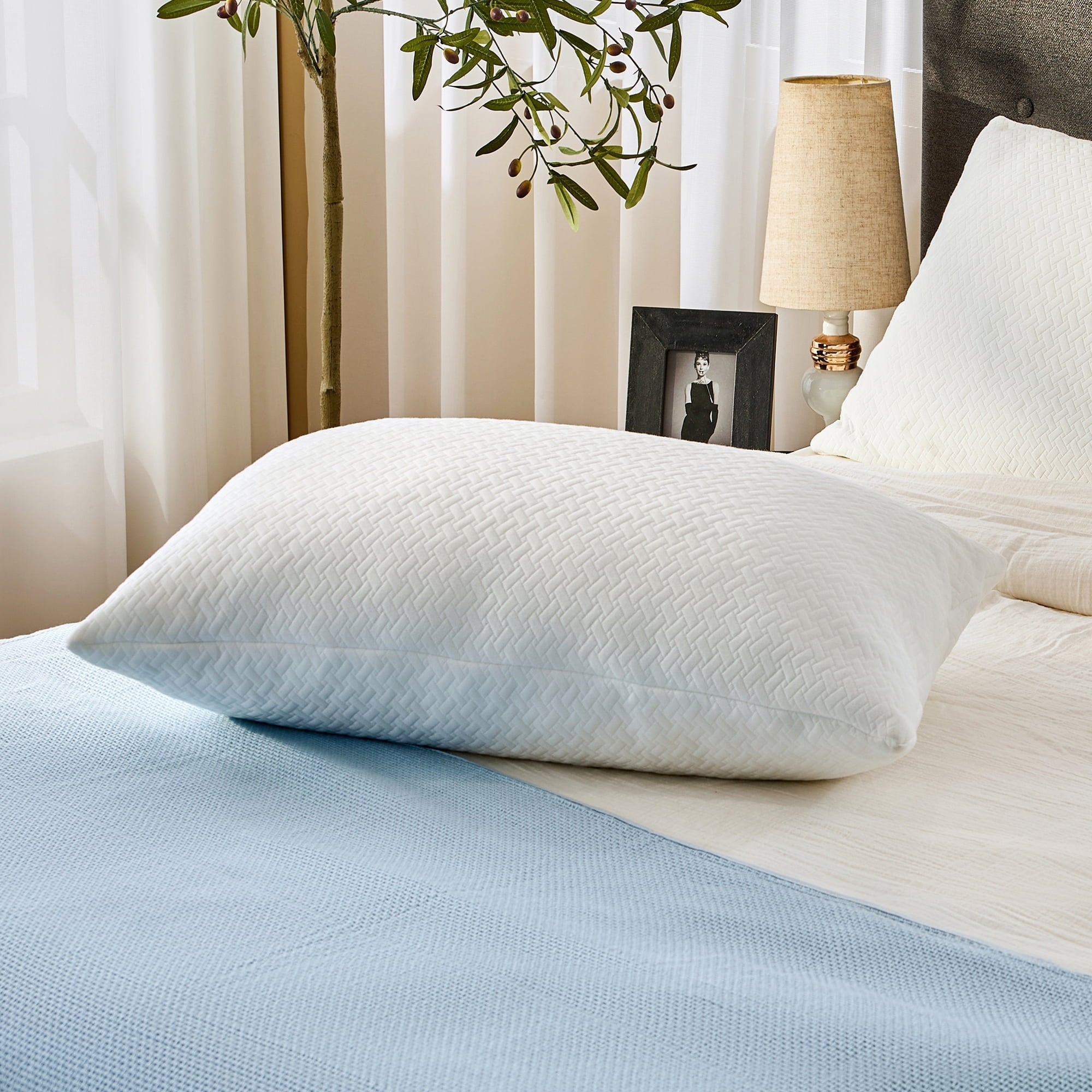 Ergonomic Memory Foam 2 Pack Bed Pillow, Shredded Gel Memory Foam Pillow, Standard Queen, Medium, Made in USA - Orthopedic Shredded Foam Bed Pillow Set Detail