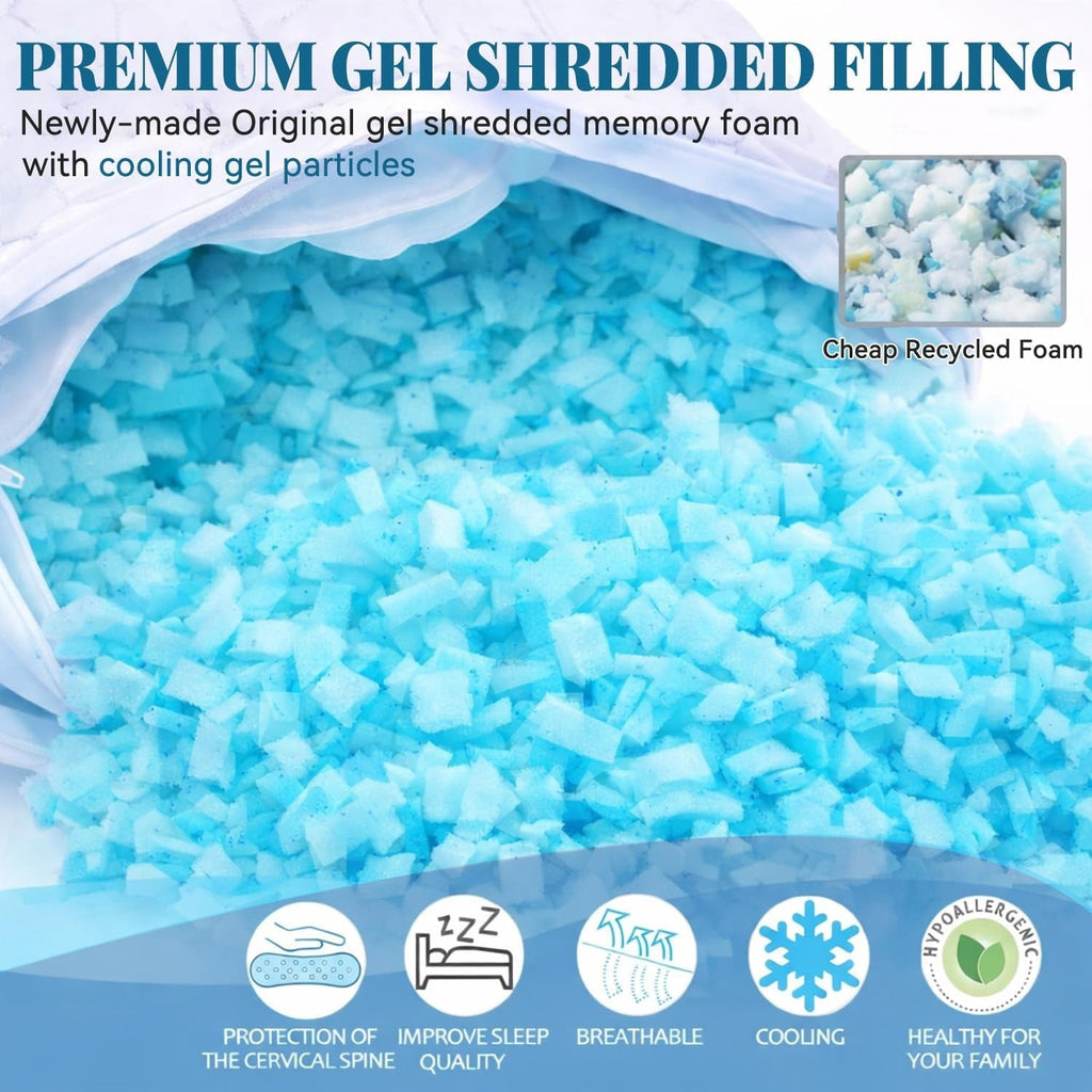 Ergonomic Memory Foam Shredded Memory Foam Pillows for Sleeping, Bed Pillows Queen Size Set of 2 Pack Adjustable for Side and Back Sleeper ... - Orthopedic Shredded Foam Bed Pillow Set Detail