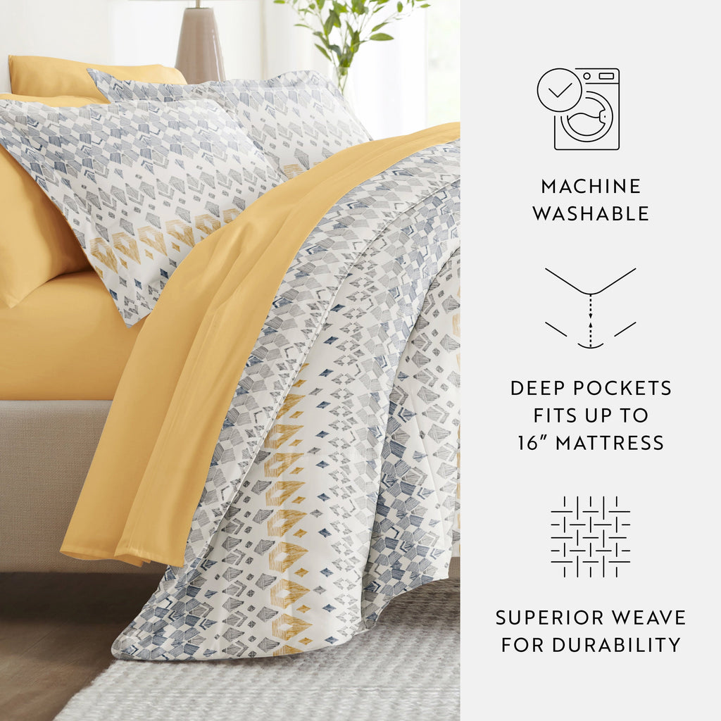 Luxurious Quilted 7 Piece Bedding Bundle, Microfiber Patterned Comforter and Sheet Set, Queen - All-Season Down Alternative Comforter Insert Detail