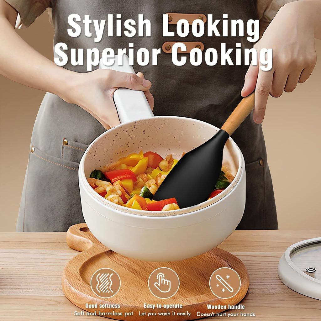 Durable Steel Silicone Cooking Utensils Set - Silicone Kitchen Utensils for Cooking Wooden Handles, 446°F Heat Resistant Kitchen Ut... - Multi-Purpose Hand Tool for Daily Meal Prep Detail