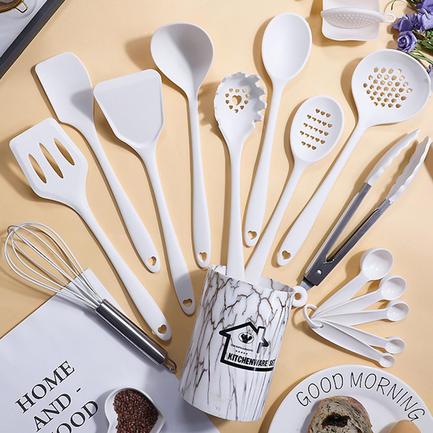 Premium Silicone Silicone Cooking Utensils Set - 446°F Heat Resistant Kitchen Utensils,Turner Tongs,Spatula,Spoon,Brush,Whisk,Kitchen ... - Premium Stainless Steel Cooking Utensil for Non-Stick Pots Detail