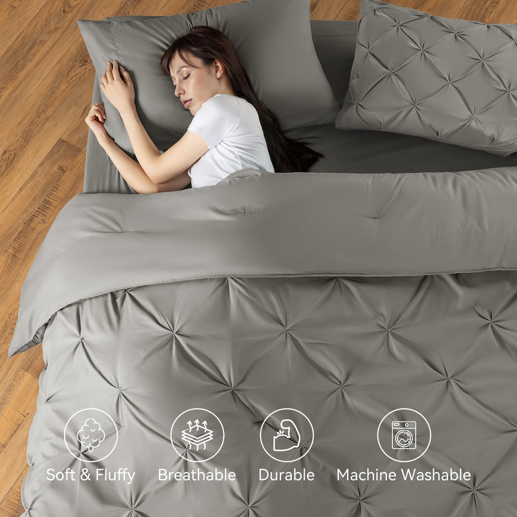 Heavyweight Warmth Queen Comforter Set, 7 Pieces Bedding Sets for All Season, Bed in a Bag with Pleated Comforter - Flat Sheet & Fitted ... - Luxurious Quilted Duvet Cover Set Detail