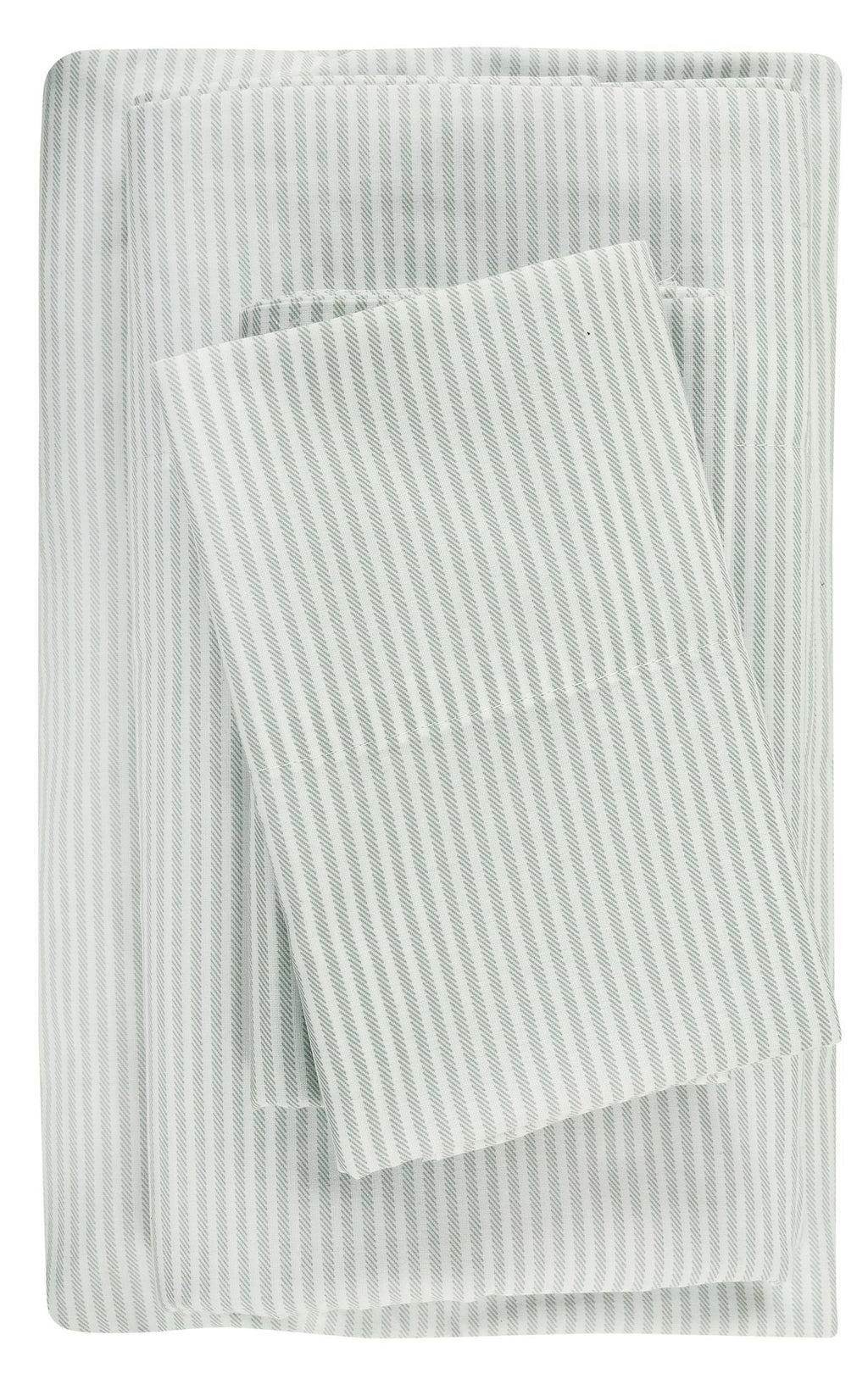 Wrinkle-Resistant Easy Care 300 Thread Count Cotton Rich Percale Sheet Set, King, Grey Stripes - Luxury Bed Sheet Set with Deep Pockets Detail