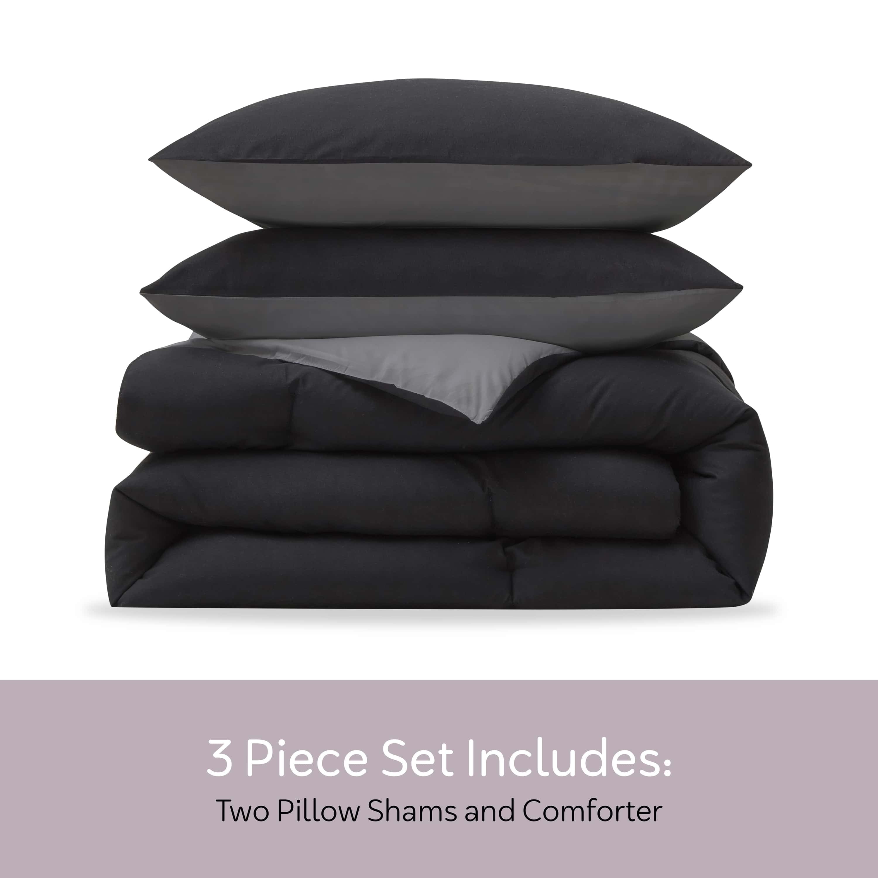 Fluffy Down Alternative Comforter Sets, All Season Lightweight Reversible Queen Comforter Set, 3-Pc Bedding Sets, Black/Charcoal gray - Hypoallergenic Ultra-Fluffy Quilt for Winter Detail