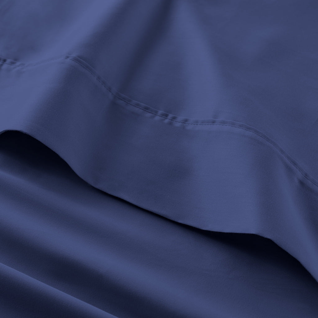 Breathable Luxury 4-Piece 300 Thread Count Blue Cove Cotton Sateen Bed Sheet Set, Queen - Premium Ultra-Soft Pillowcase Pair for Sleeping Detail