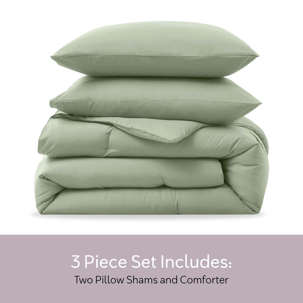Heavyweight Warmth Comforter Sets, All Season Lightweight Solid Queen Comforter Set, 3-Pc Bedding Sets, Sage Green - Cloud-Like Soft Lightweight Bed Comforter Detail