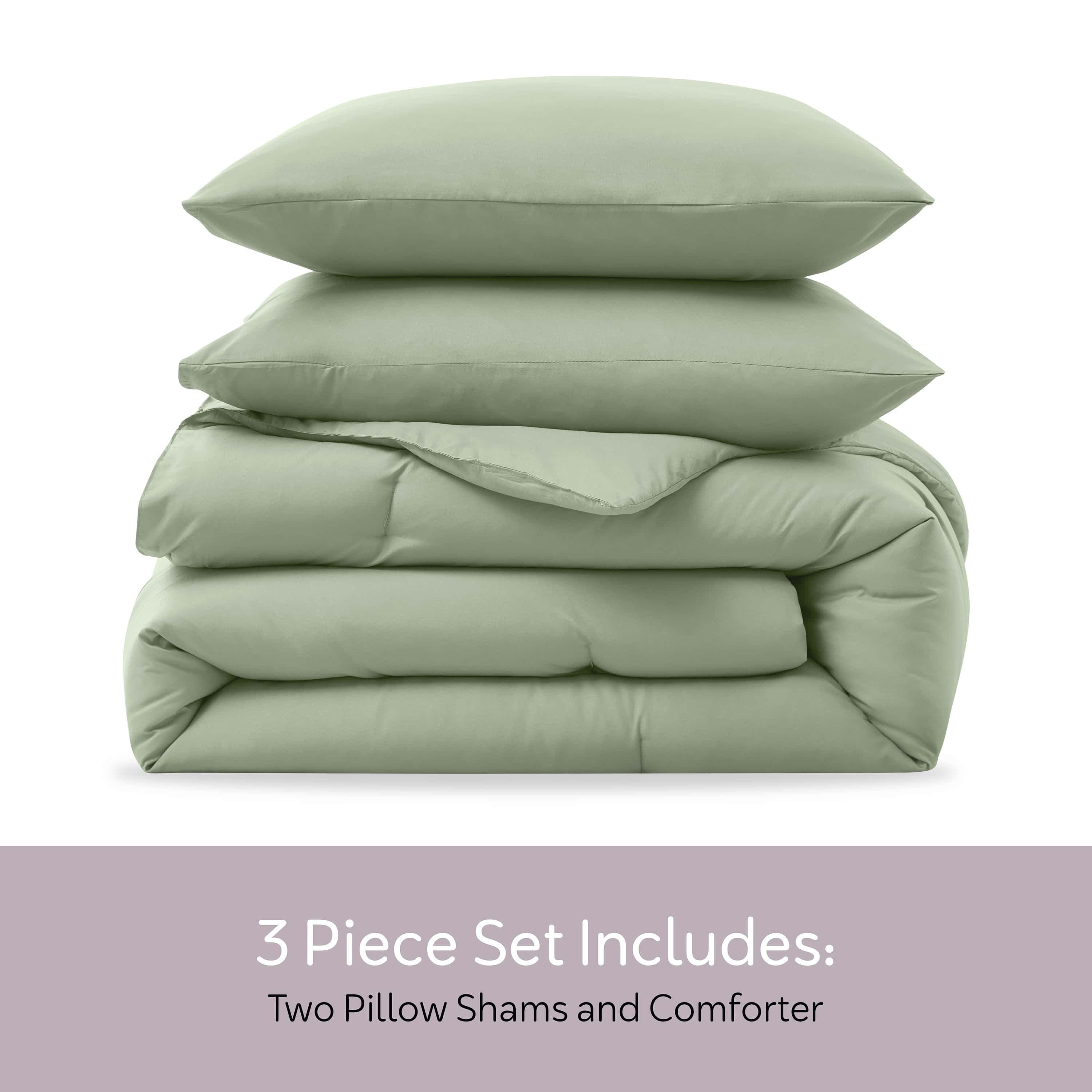 Heavyweight Warmth Comforter Sets, All Season Lightweight Solid Queen Comforter Set, 3-Pc Bedding Sets, Sage Green - Cloud-Like Soft Lightweight Bed Comforter Detail