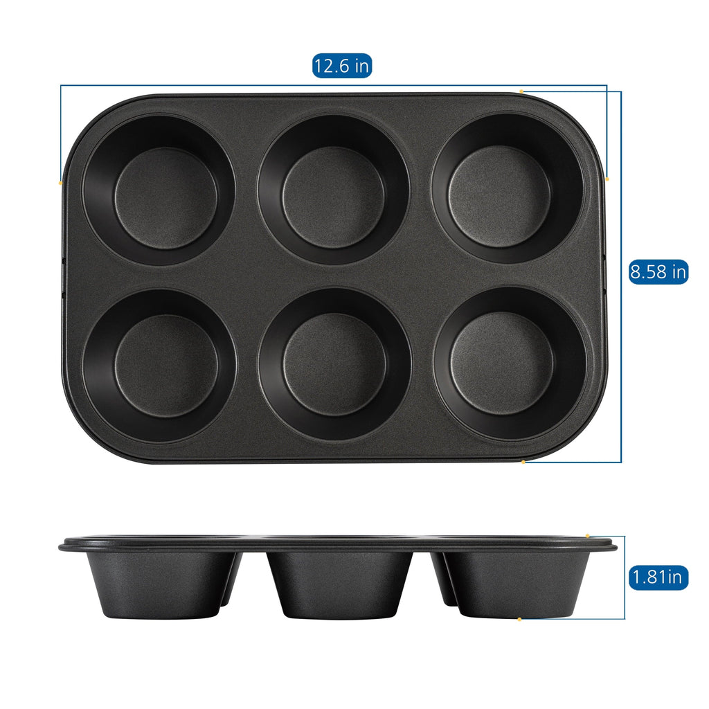 Premium Kitchen 6 Cup Jumbo Muffin Pan, Non-Stick Bakeware,3.4 inch Diameter Cups,Gray,Carbon Steel - Premium Stainless Steel Garlic Presser & Peeler Detail