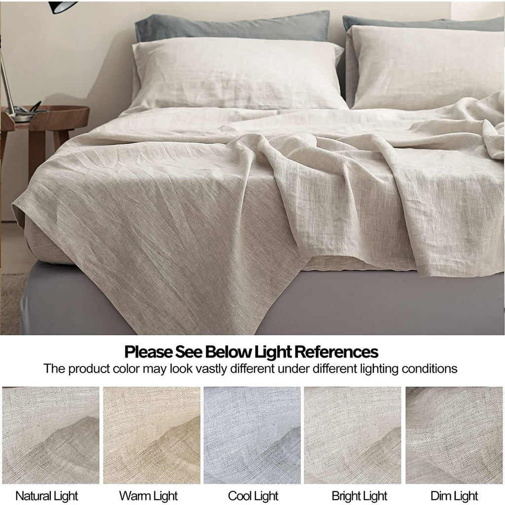 Cooling Sateen 100% Linen Sheet Set Solid Color-4 Pcs Washed French Linen Bed Sheets(1 Flat Sheet,1 Fitted Sheet,2 Pillowcases)-Brea... - Luxury Bed Sheet Set with Deep Pockets Detail