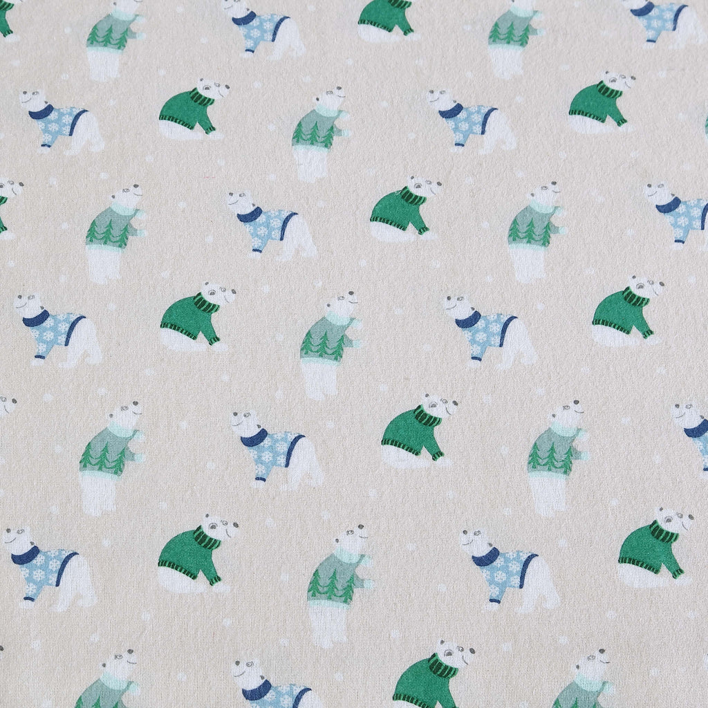 Cooling Sateen Winter Nights Cotton Flannel Sheet Set, King, Holiday Bears - Premium Ultra-Soft Pillowcase Pair for Sleeping Detail