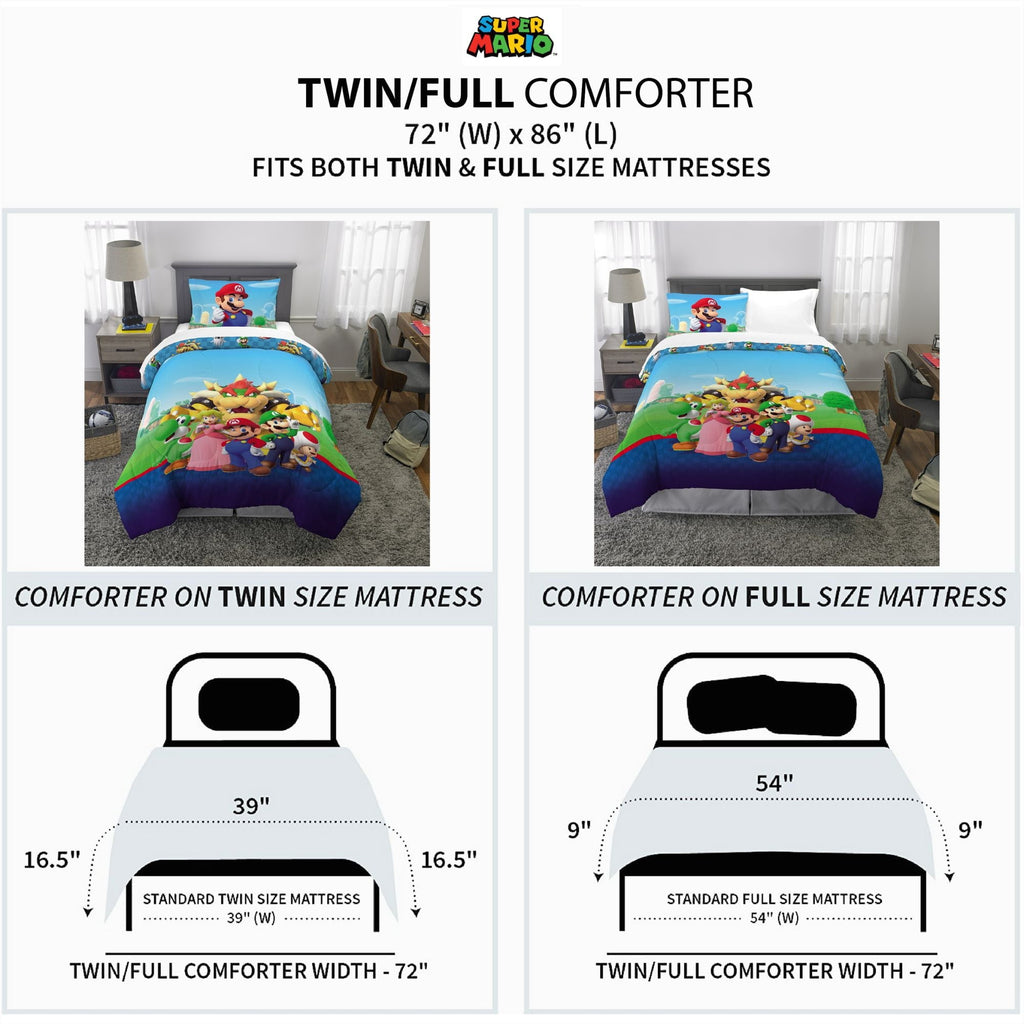 Heavyweight Warmth Kids Comforter and Pillowcase, 2-Piece Set, Twin/Full, Reversible - All-Season Down Alternative Comforter Insert Detail