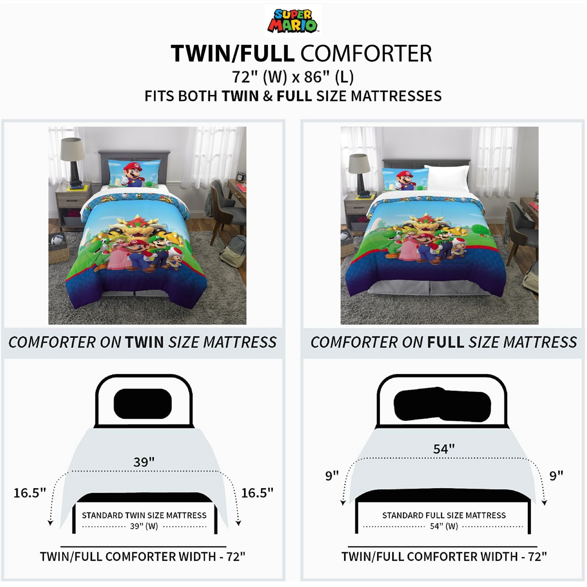Heavyweight Warmth Kids Comforter and Pillowcase, 2-Piece Set, Twin/Full, Reversible - All-Season Down Alternative Comforter Insert Detail
