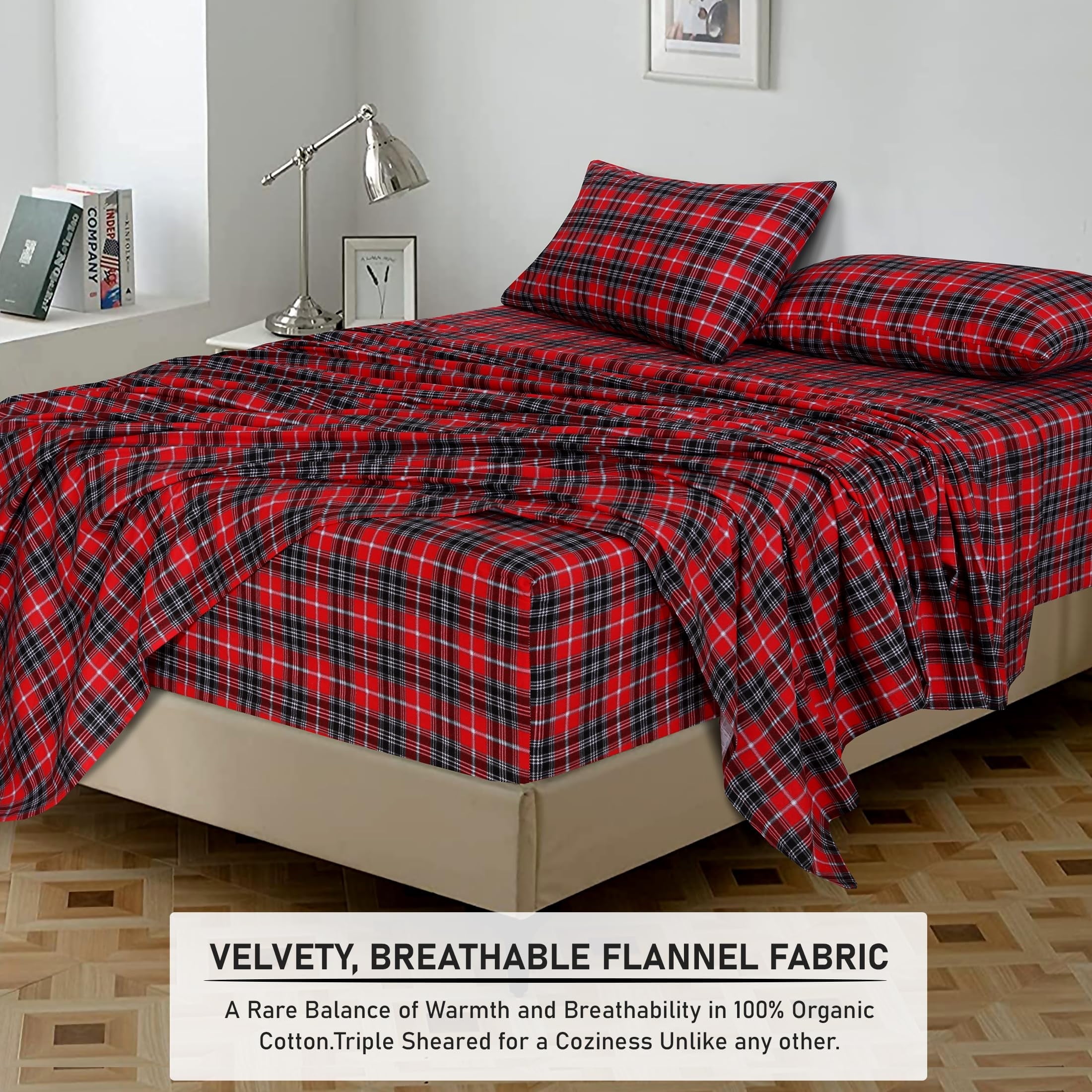 Wrinkle-Resistant Flannel Sheets Queen Size - 100% Cotton Double Brushed Bed Sheets, Deep Pockets 16 Inches Queen Sheet Set, All Season... - Premium Ultra-Soft Pillowcase Pair for Sleeping Detail