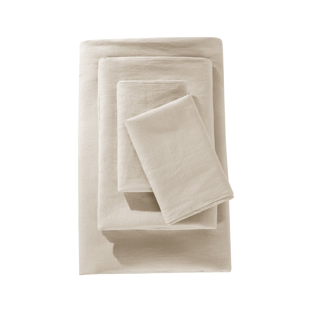 Breathable Luxury Natural Linen Cotton Bed Sheets Set, Deep Pocket - Breathable - Durable - 4 Pieces (Linen, Queen) - Cooling Hotel Quality Bedding Sheets and Pillowcases Detail