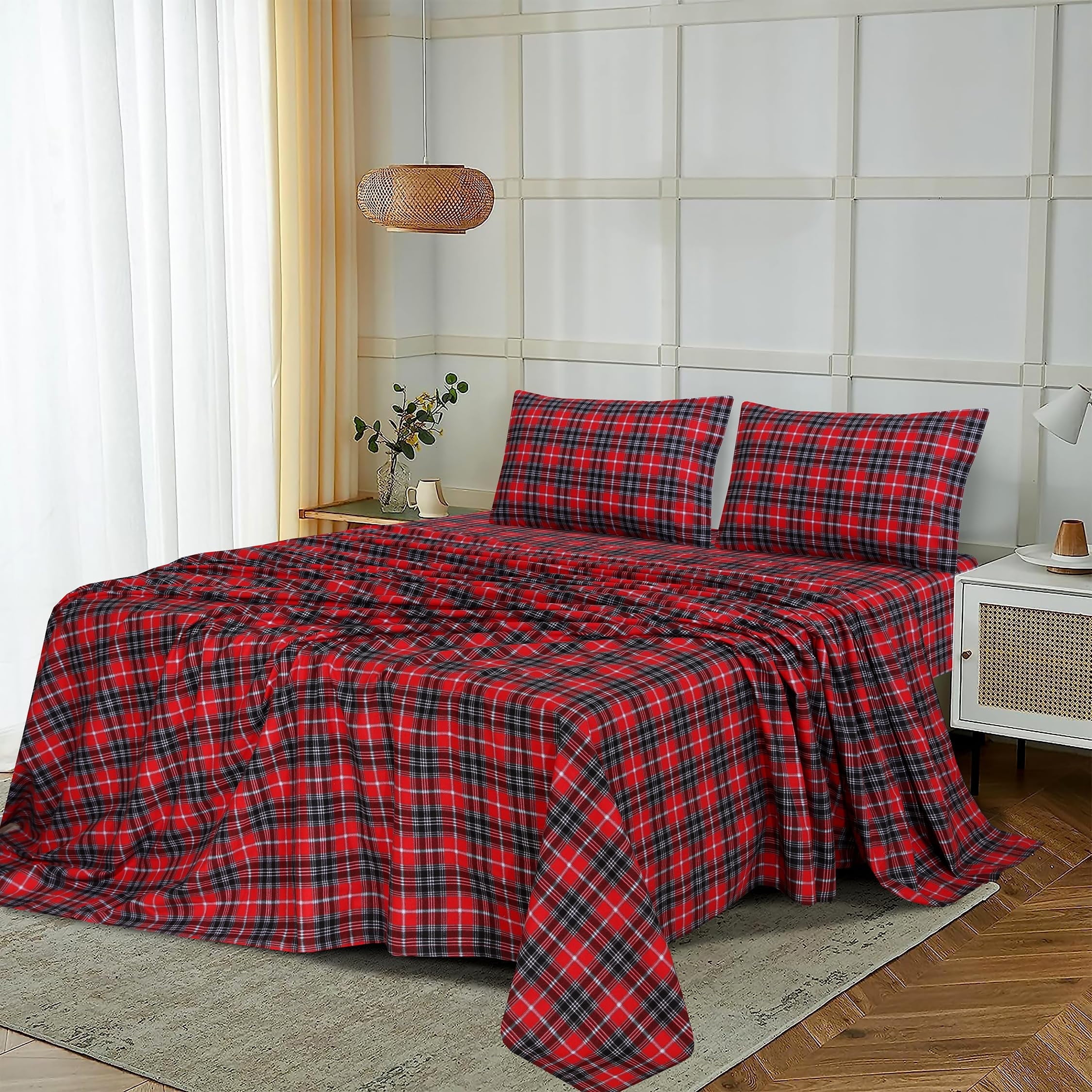 Wrinkle-Resistant Flannel Sheets Queen Size - 100% Cotton Double Brushed Bed Sheets, Deep Pockets 16 Inches Queen Sheet Set, All Season... - Premium Ultra-Soft Pillowcase Pair for Sleeping Detail