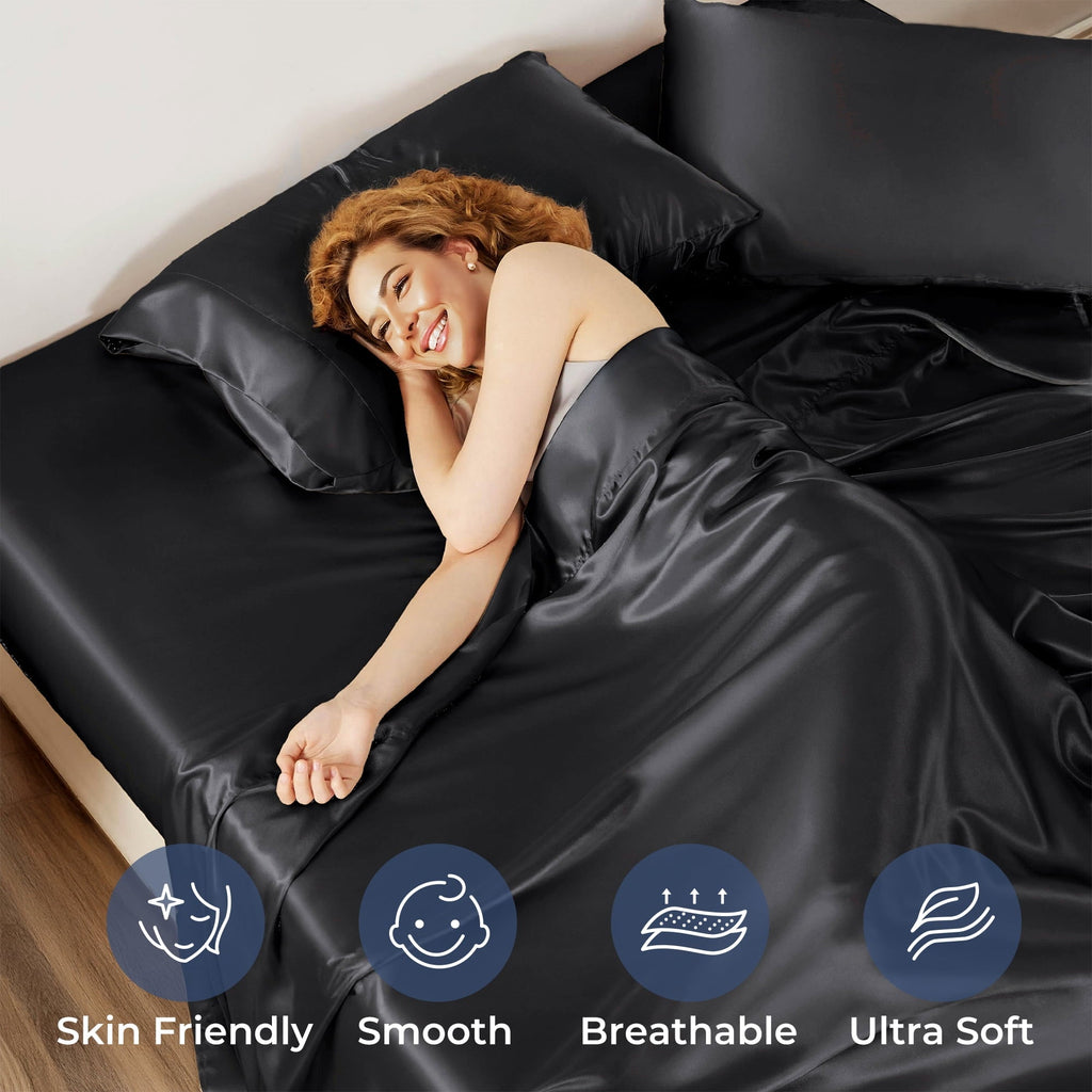 Wrinkle-Resistant Set, Queen, Silky Bed s, 4 Pieces,Black - Cooling Hotel Quality Bedding Sheets and Pillowcases Detail