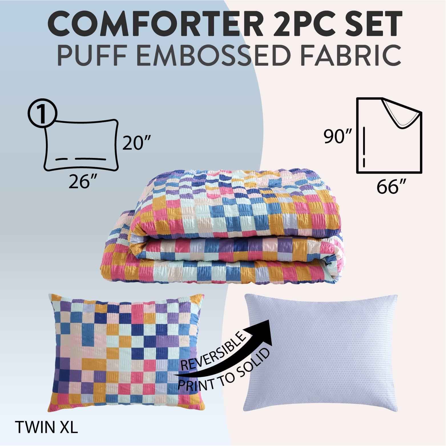Fluffy Down Alternative 2-Piece Textured Multi-Check Comforter Set, Twin/TwinXL - All-Season Down Alternative Comforter Insert Detail