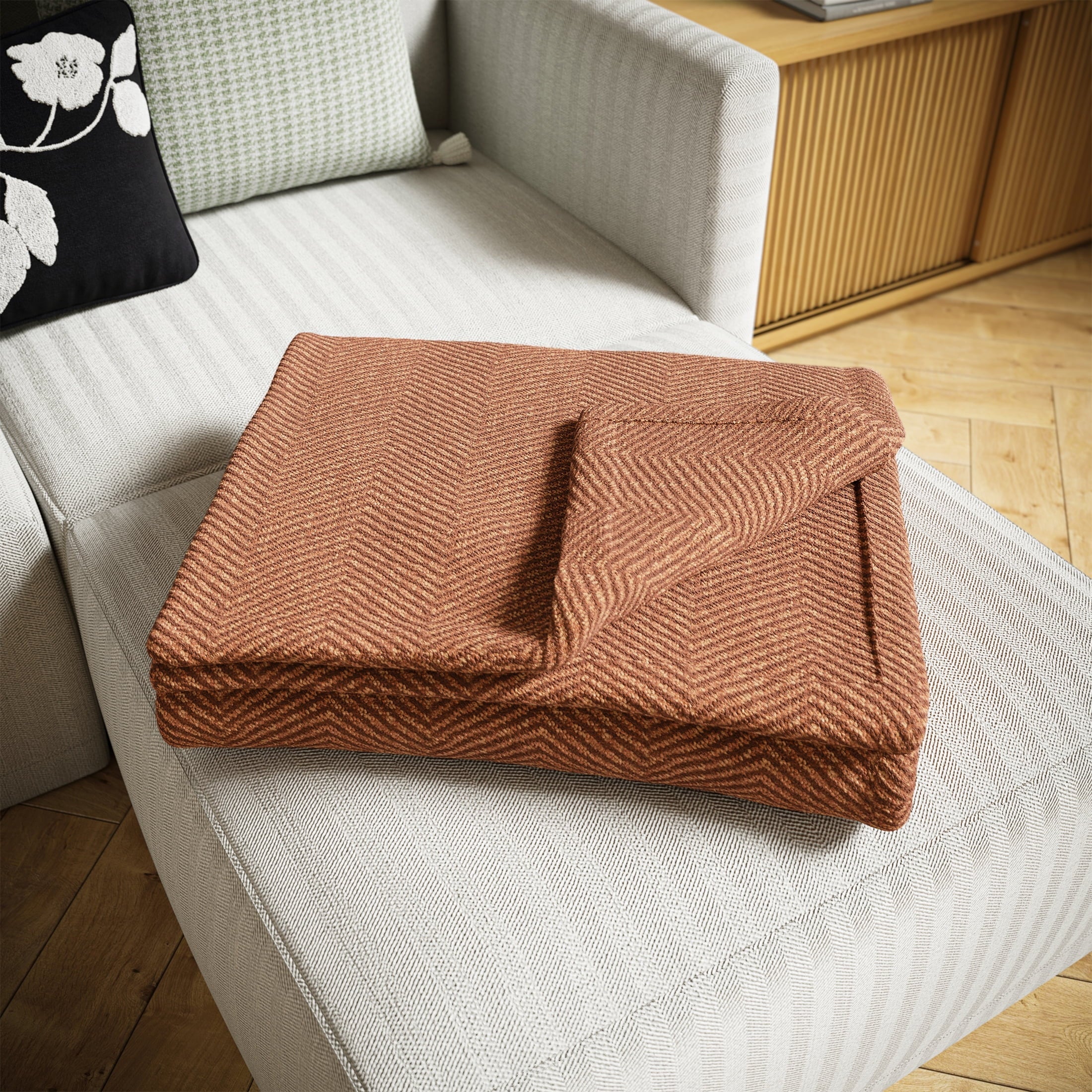 Super Soft Flannel Beautiful Rust Woven Herringbone Throw , 50" x 60" - Cozy Fleece Throw Blanket for Couch & Bed Detail