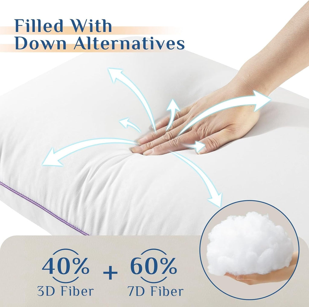 Hotel Collection Set of 4, Cooling and Supportive Bed with Super Soft Down Alternative Fill, Luxury Fluffy Hotel Quality for Side, Bac... - Decorative Throw Pillow Cushion for Sofa & Bed Detail