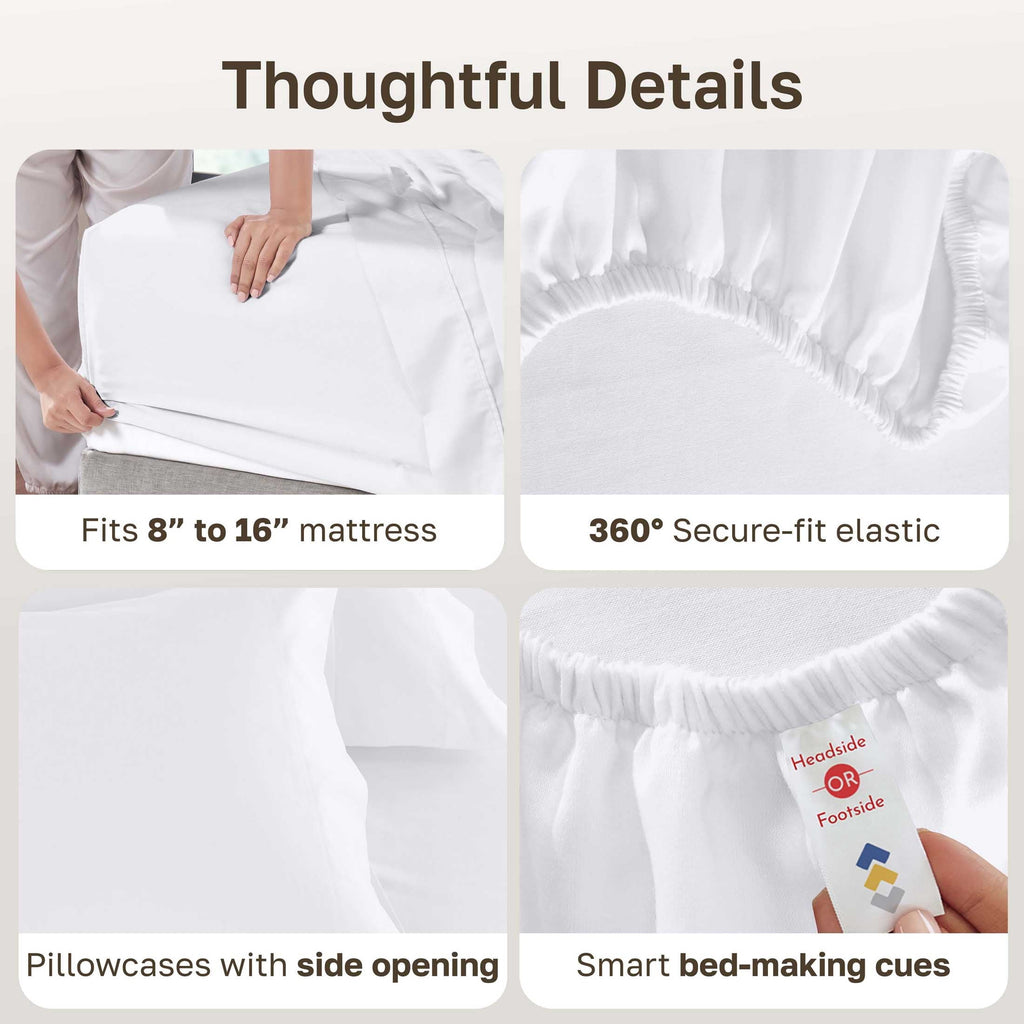 Cooling Sateen 100% Cotton Queen Sheets Set - 600 Thread Count 100% Cotton Sheets Queen, Sateen Deep Pocket Adult/Teen 4 Piece Bed Sh - Luxury Bed Sheet Set with Deep Pockets Detail