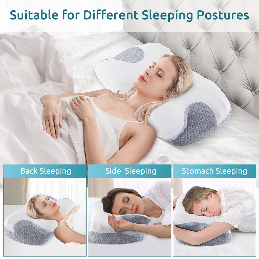 Decorative Plump Cervical Memory Foam Pillow Neck Bed Pillow for Pain Relief Sleeping, Ergonomic Orthopedic for Side Back and Stomach ... - Hotel Quality Plush Sleeping Pillows Detail