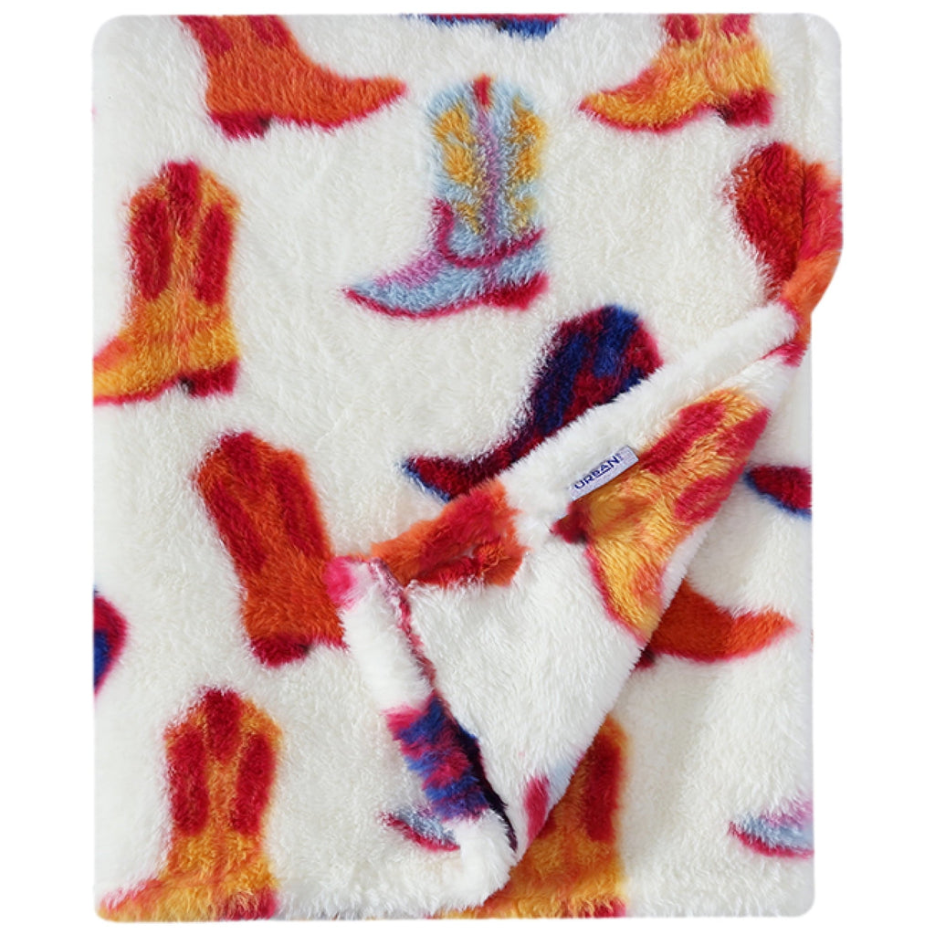 Decorative Knitted 50" x 60" Cowboy Western Faux Fur Throw for Teens and Young Adults - Luxury Knitted Decorative Throw Blanket with Fringes Detail