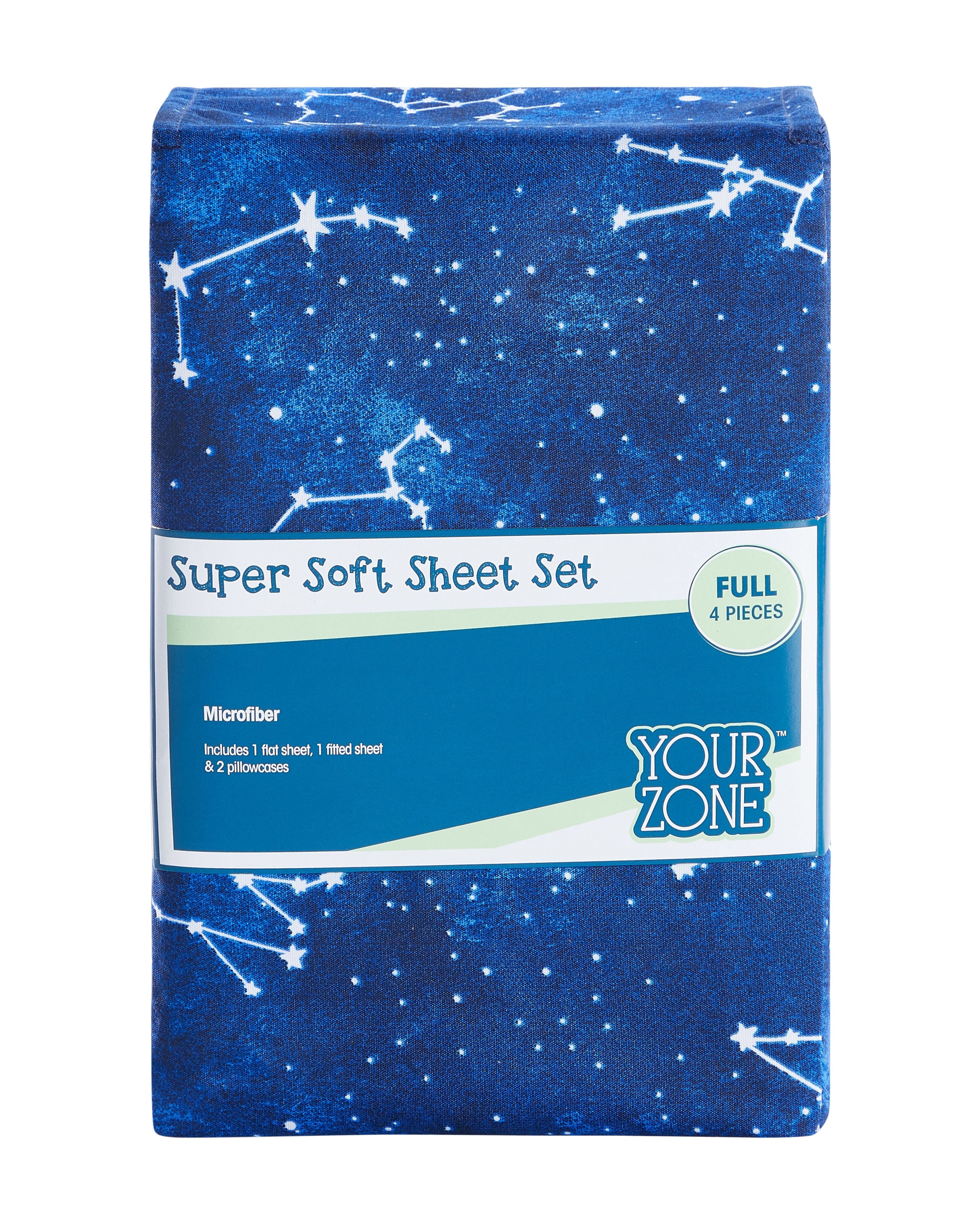 Wrinkle-Resistant Kids Soft Microfiber Sheet Set, Navy Blue Stars, Full, 4 Pieces, Easy Care - Luxury Bed Sheet Set with Deep Pockets Detail