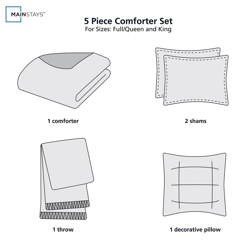 All-Season 5-Piece Papyrus Beige Waffle Comforter Set, Full/Queen - All-Season Down Alternative Comforter Insert Detail