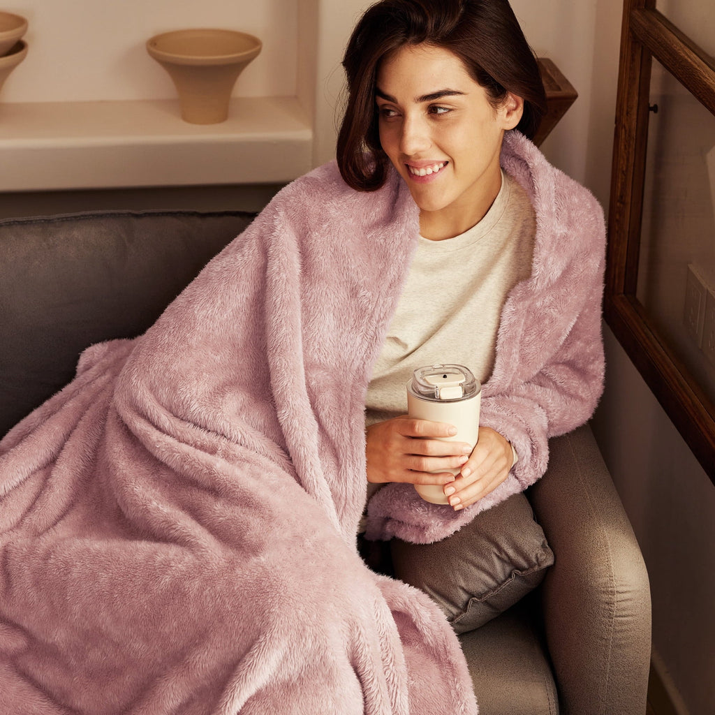 Cozy Fleece Plush Fuzzy Large Fleece Throw Blanket (50" x 70", Dusty Pink)- Soft, Warm and Lightweight - Luxury Knitted Decorative Throw Blanket with Fringes Detail