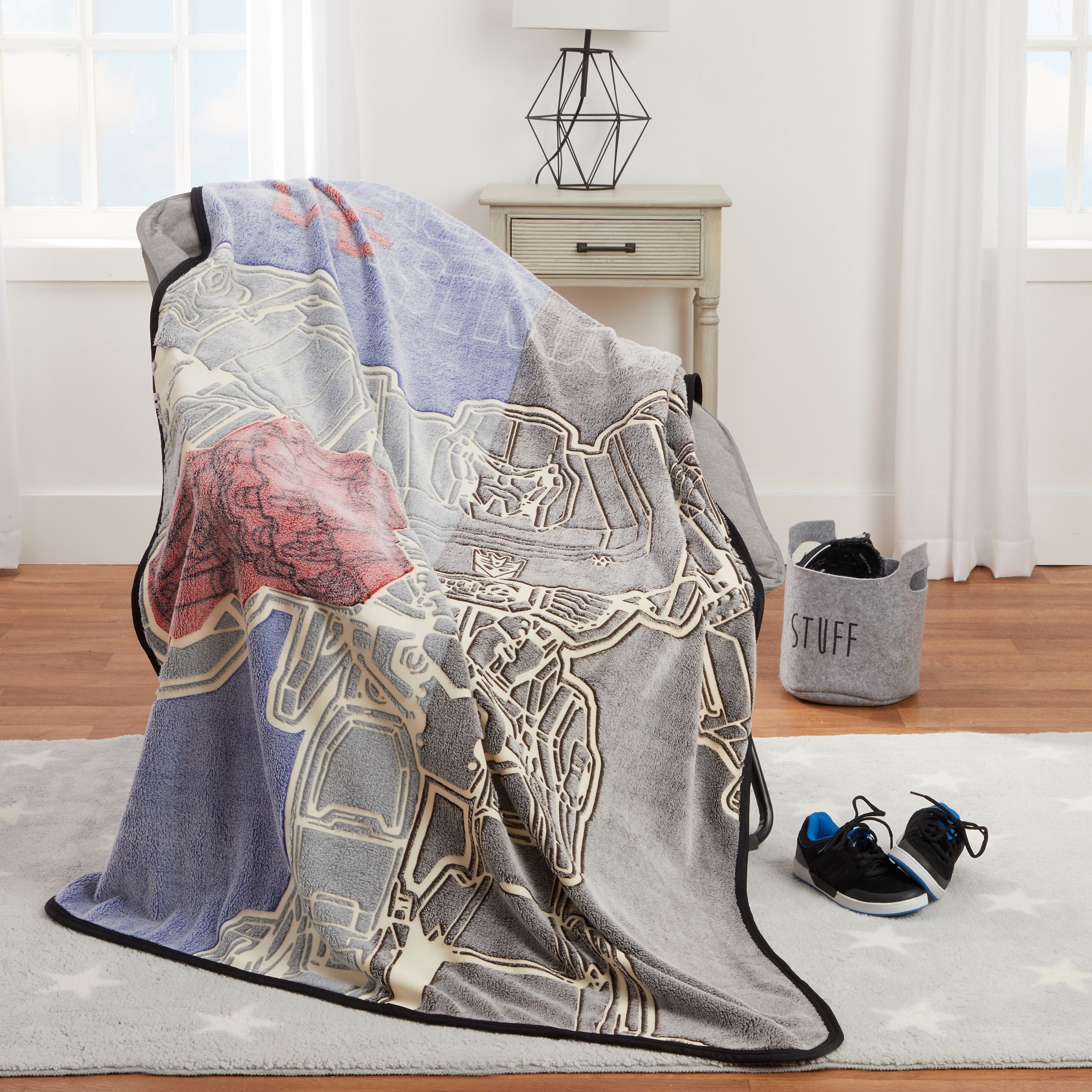 Cozy Fleece Kids Fleece Throw Blanket, 46x60, Glows-In-The-Dark - Luxury Knitted Decorative Throw Blanket with Fringes Detail