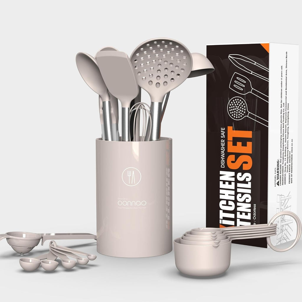 Professional Grade Large Silicone Cooking Utensils Set - Heat Resistant Kitchen Utensils,Turner Tongs,Spatula,Spoon,Brush,Whisk,Stainles... - High-Precision Culinary Tool for Baking & Cooking Detail