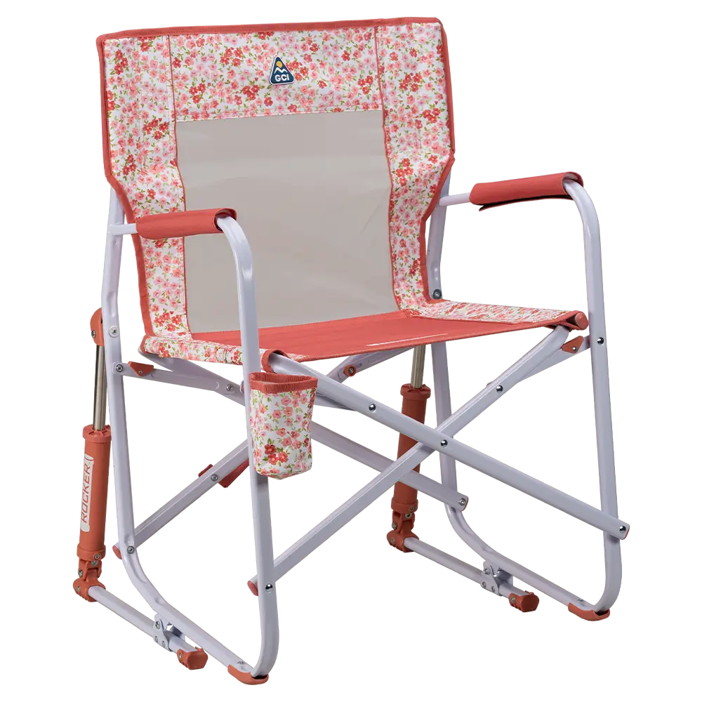 Patented Spring-Action Freestyle Rocker - Choice 711 - Heavy-Duty Kickback Rocker with Beverage Holder - Pink Sundress