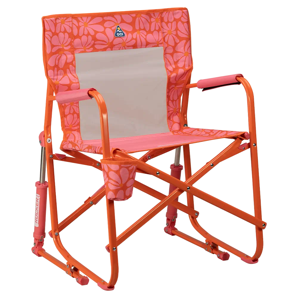 Patented Spring-Action Freestyle Rocker - Choice 711 - Heavy-Duty Kickback Rocker with Beverage Holder - Pink/Orange