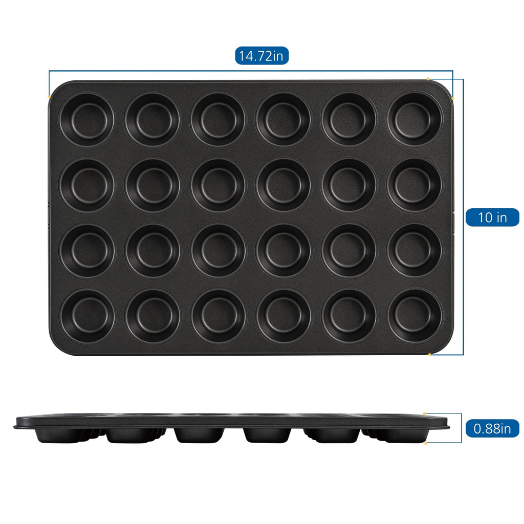 Ergonomic Manual 24 Cavity Mini Muffin Pan, Non-Stick Bakeware,1.8 inch Diameter Cups,Gray,Carbon Steel - Kitchen Gadget Tool for Quick Food Prep Detail