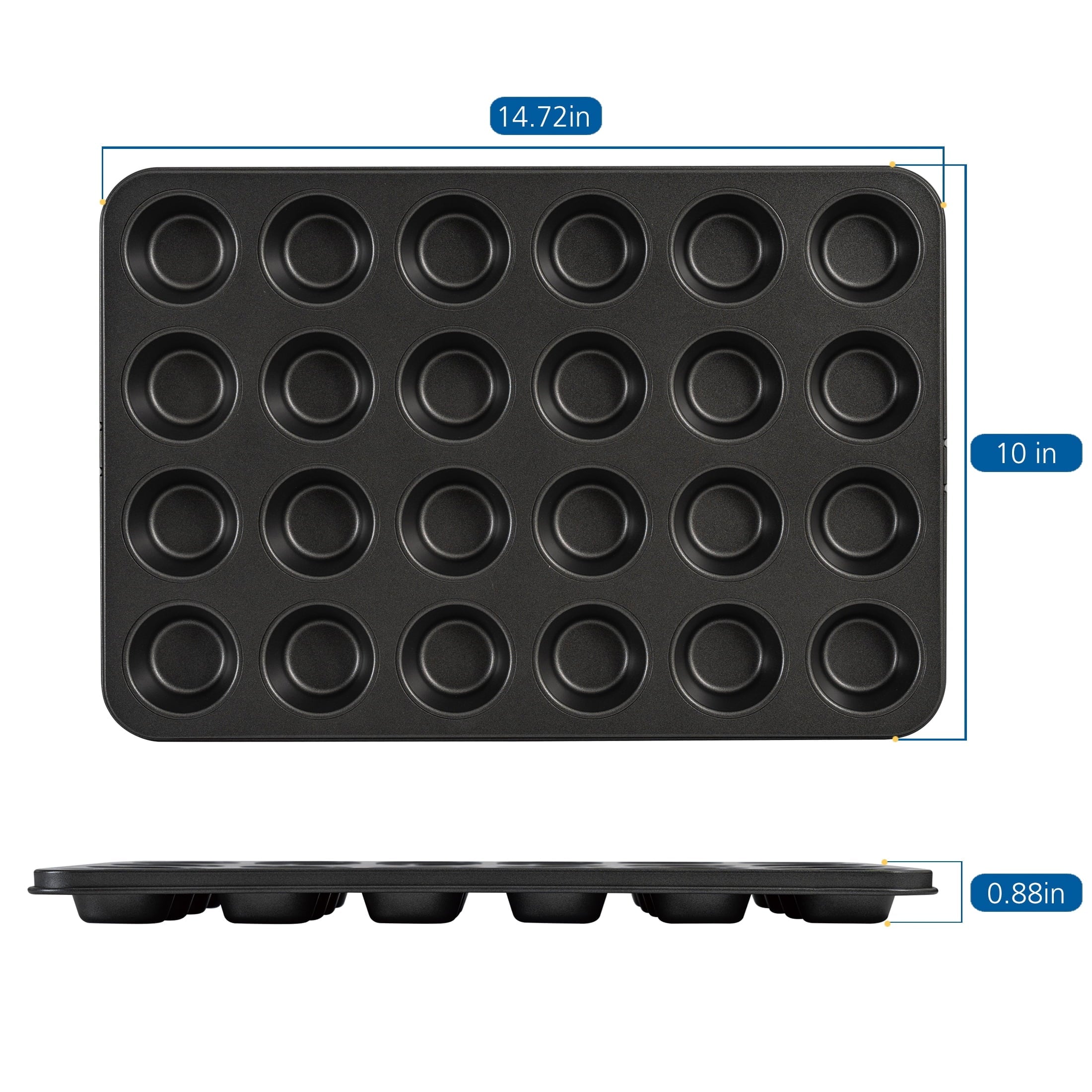 Ergonomic Manual 24 Cavity Mini Muffin Pan, Non-Stick Bakeware,1.8 inch Diameter Cups,Gray,Carbon Steel - Kitchen Gadget Tool for Quick Food Prep Detail