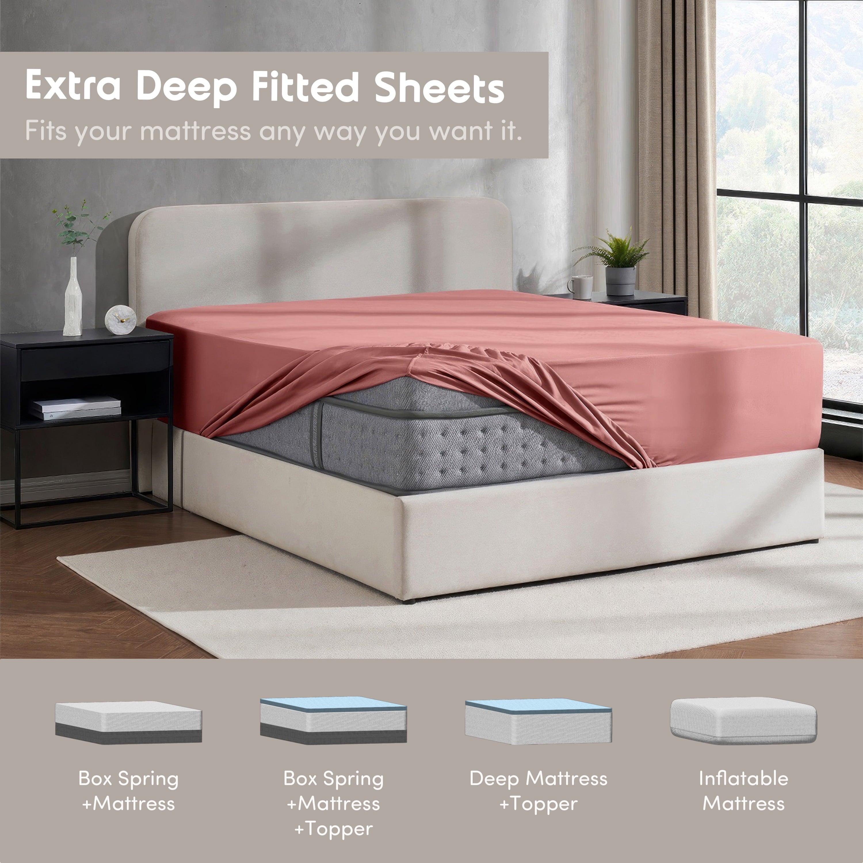 Ultra-Soft Extra Deep Pocket Twin XL Fitted Sheet Only, Fits 18" to 24" Mattress, Soft Microfiber Fitted Bed Sheet, Pink Clay - Premium Ultra-Soft Pillowcase Pair for Sleeping Detail