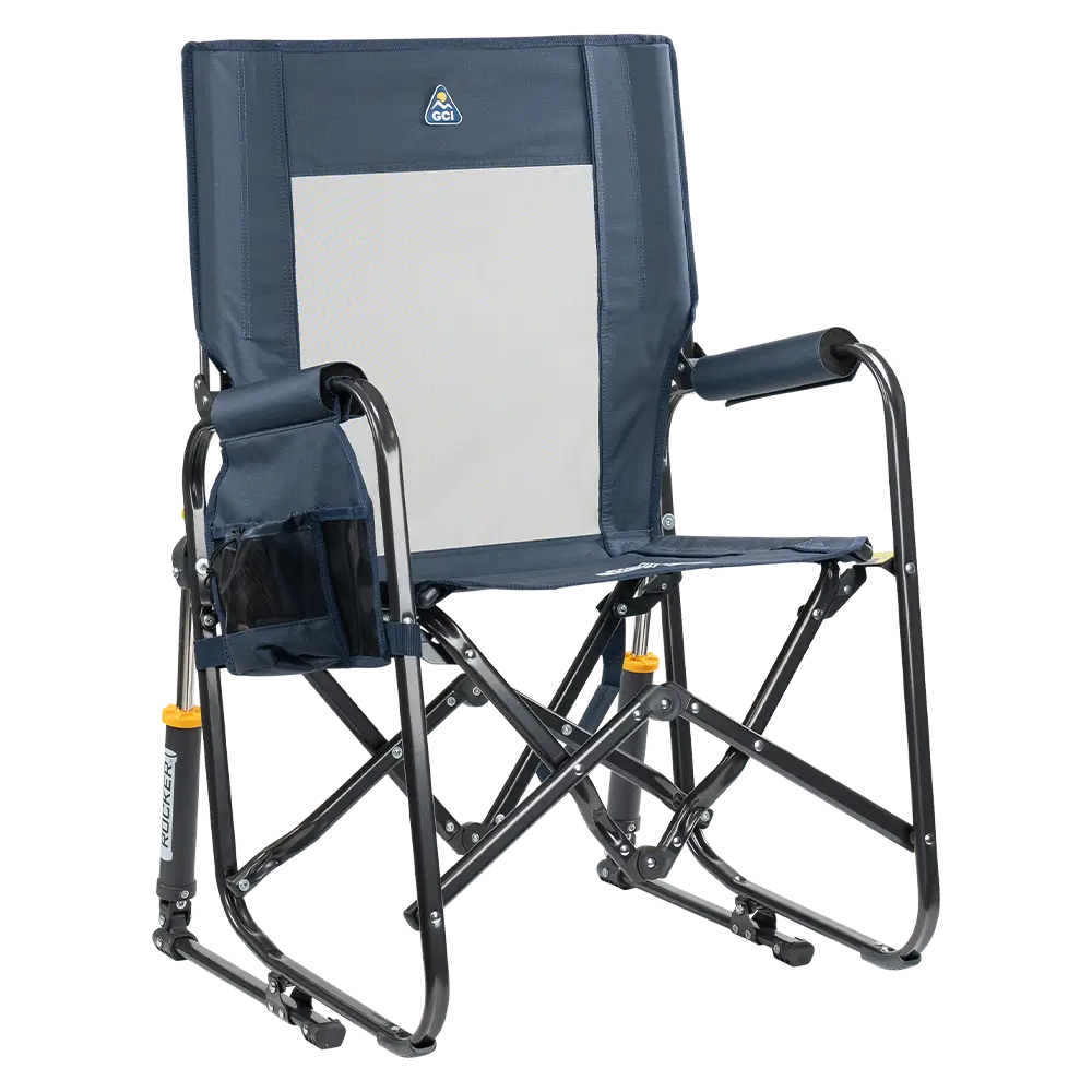 Smooth Motion Stowaway Rocker - Choice 794 - Patented Spring-Action Rocking Chair for Camping - Denim