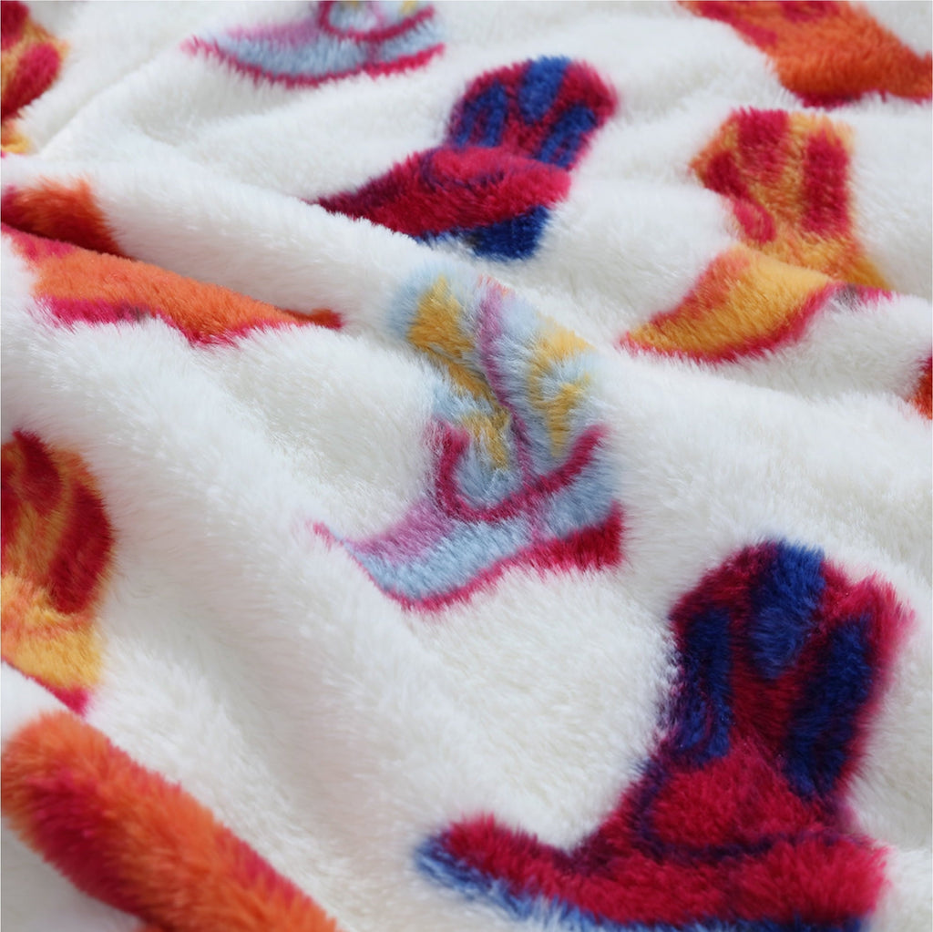 Decorative Knitted 50" x 60" Cowboy Western Faux Fur Throw for Teens and Young Adults - Luxury Knitted Decorative Throw Blanket with Fringes Detail